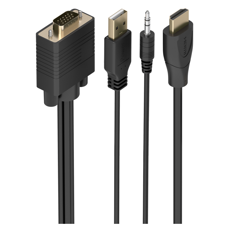 AISENS Cable Conversor SVGA+Audio a HDMI, SVGA/M+Jack 3.5/M+USB-A/M-HDMI A/M, Negro, 2.0m