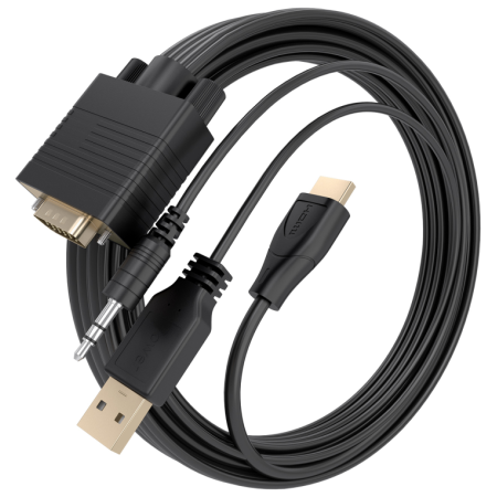 AISENS Cable Conversor SVGA+Audio a HDMI, SVGA/M+Jack 3.5/M+USB-A/M-HDMI A/M, Negro, 2.0m