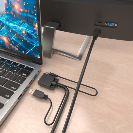 AISENS Cable Conversor SVGA+Audio a HDMI, SVGA/M+Jack 3.5/M+USB-A/M-HDMI A/M, Negro, 2.0m