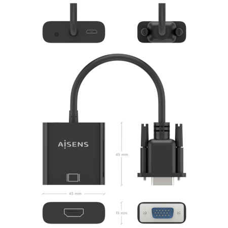 AISENS A115-0873 adaptador de cable de vídeo 0,2 m HDMI + 3.5mm + Micro-USB Type-B VGA (D-Sub)