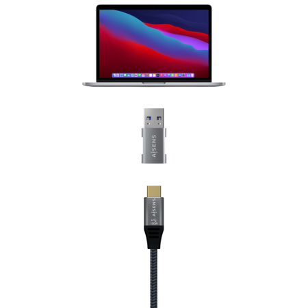 AISENS Mini Adaptador USB 3.2 GEN2 10G 3A, Tipo USB-C/H-A/M, Gris