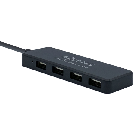 AISENS Hub USB 2.0, Tipo A/M - 4 x Tipo A/H, Negro, 30 cm