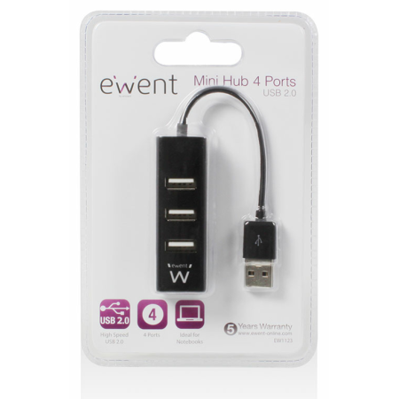 Ewent EW1123 hub de interfaz USB 2.0 480 Mbit/s Negro