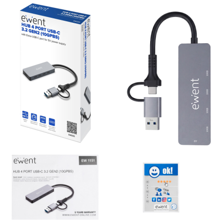 Ewent EW1151 hub de interfaz USB Tipo C 10000 Mbit/s Gris