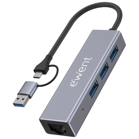 Ewent EW1159 hub de interfaz USB 3.2 Gen 1 (3.1 Gen 1) Type-A + Type-C 5000 Mbit/s Gris