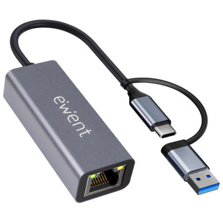 Ewent EW9819 hub de interfaz USB 3.2 Gen 1 (3.1 Gen 1) Type-A + Type-C 1000 Mbit/s Gris