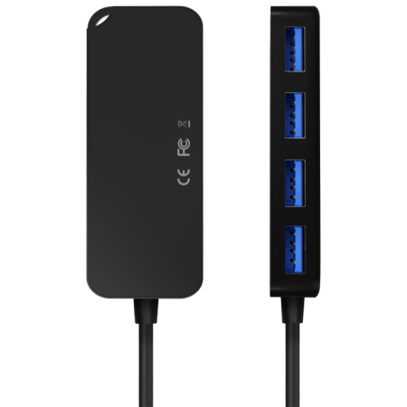 AISENS Hub USB 3.0, Tipo A/M-4x Tipo A/H, Negro, 15cm