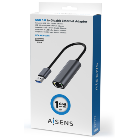 AISENS Conversor USB 3.0 A Ethernet Gigabit 10/100/1000 Mbps, Gris, 15cm
