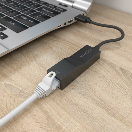 AISENS Conversor USB 3.0 a Ethernet Gigabit 10/100/1000 Mbps, Negro, 15 cm
