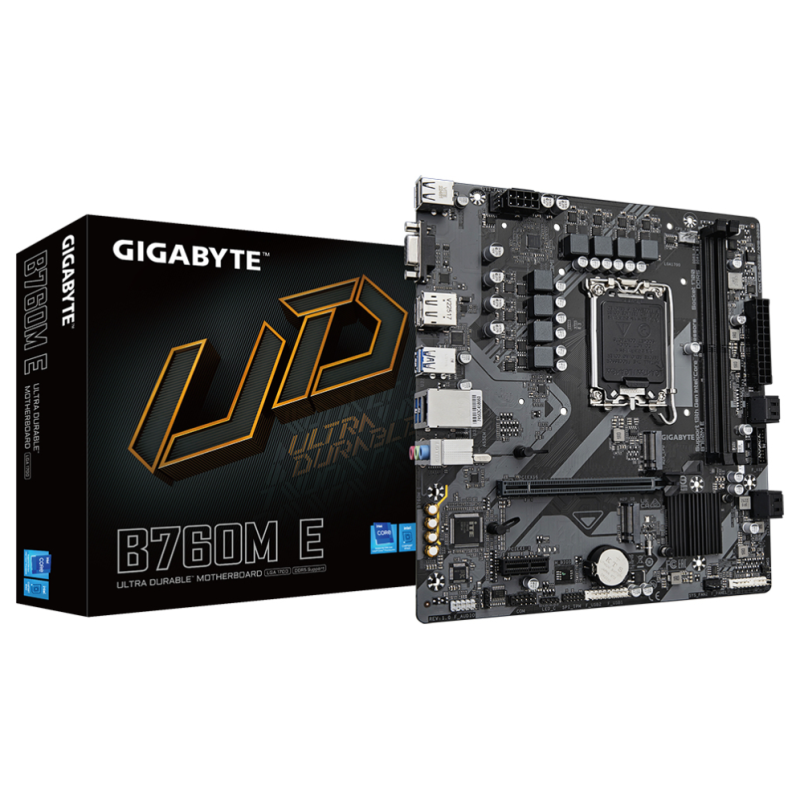 GIGABYTE B760M E Placa base - Compatible con procesadores Intel Core 14ª generación, VRM de 6+1+1 fases, hasta 7200 MHz DDR5 (OC