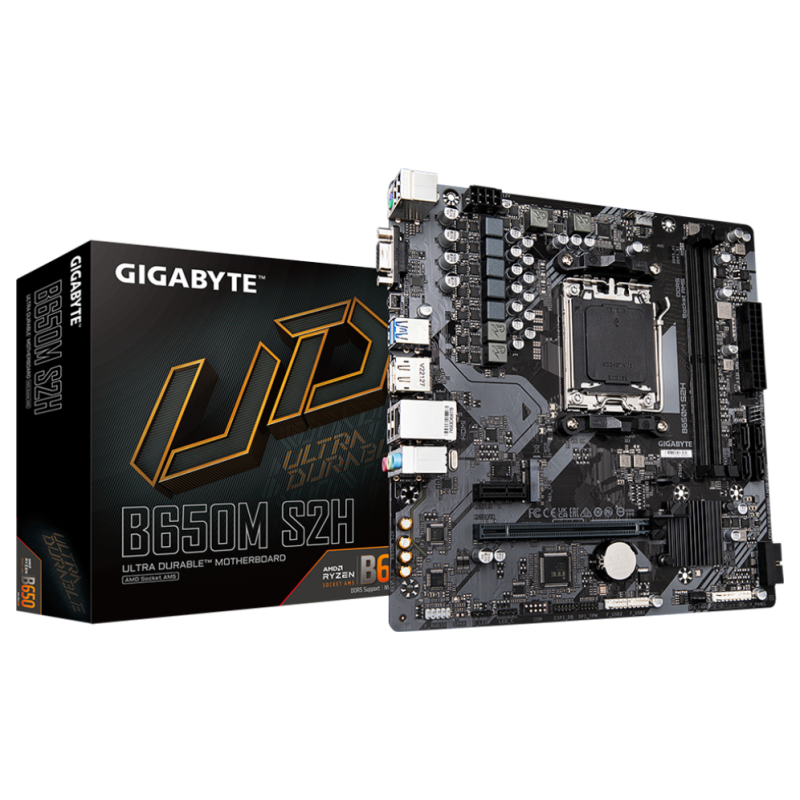 GIGABYTE B650M S2H Placa base - AMD Ryzen serie 9000, VRM de 5+2+2 fases, hasta 6400 MHz DDR5 (OC), 1xPCIe 4.0 M.2, LAN GbE, USB
