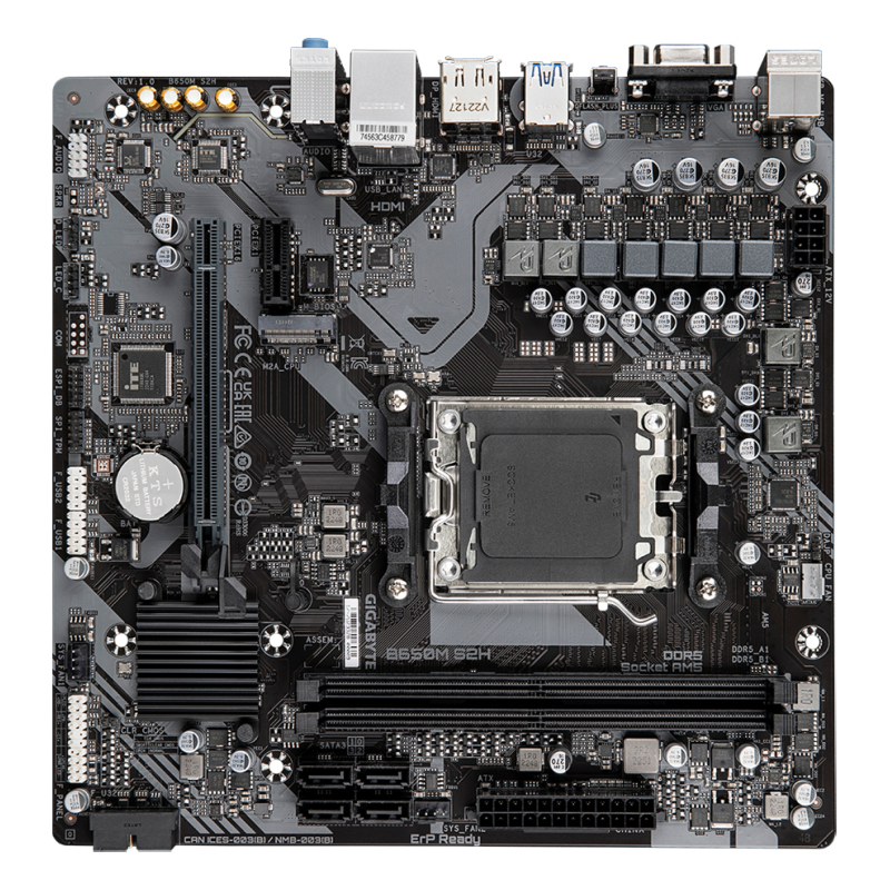 GIGABYTE B650M S2H Placa base - AMD Ryzen serie 9000, VRM de 5+2+2 fases, hasta 6400 MHz DDR5 (OC), 1xPCIe 4.0 M.2, LAN GbE, USB