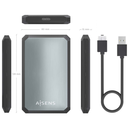 AISENS ASE-2529B caja para disco duro externo Carcasa de disco duro/SSD Negro, Gris 2.5″
