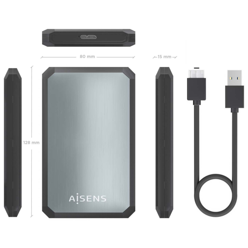 AISENS ASE-2529B caja para disco duro externo Carcasa de disco duro/SSD Negro, Gris 2.5″