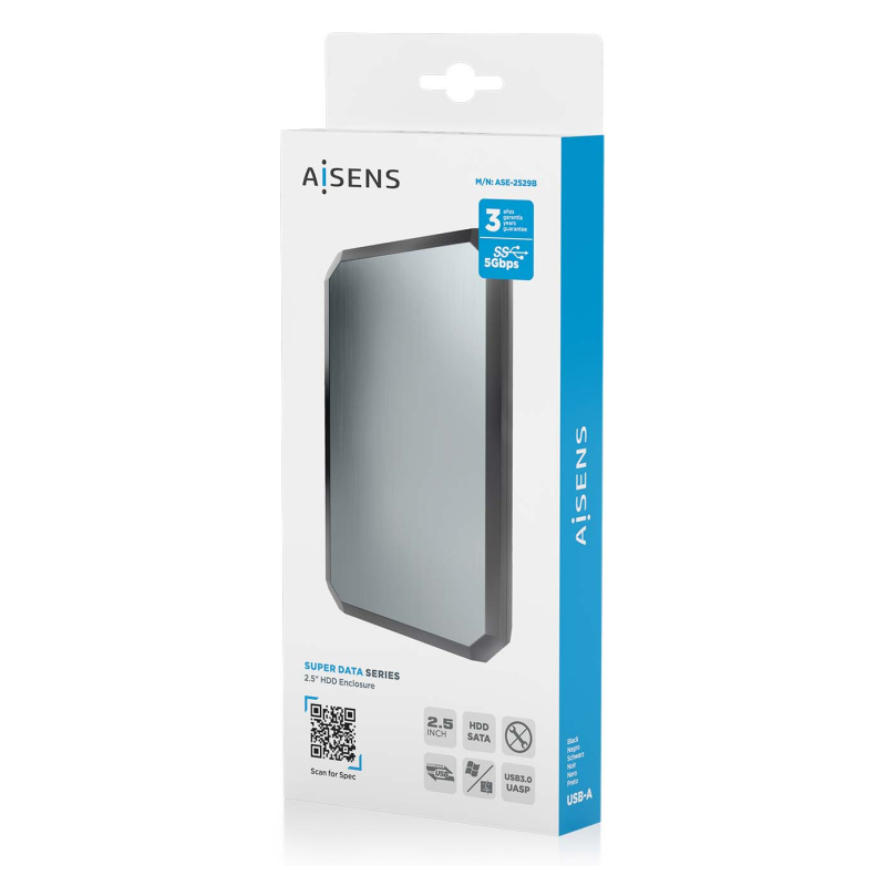AISENS ASE-2529B caja para disco duro externo Carcasa de disco duro/SSD Negro, Gris 2.5″