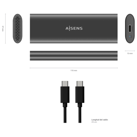 AISENS ASM2-015GR caja para disco duro externo Caja externa para unidad de estado sólido (SSD) Gris M.2