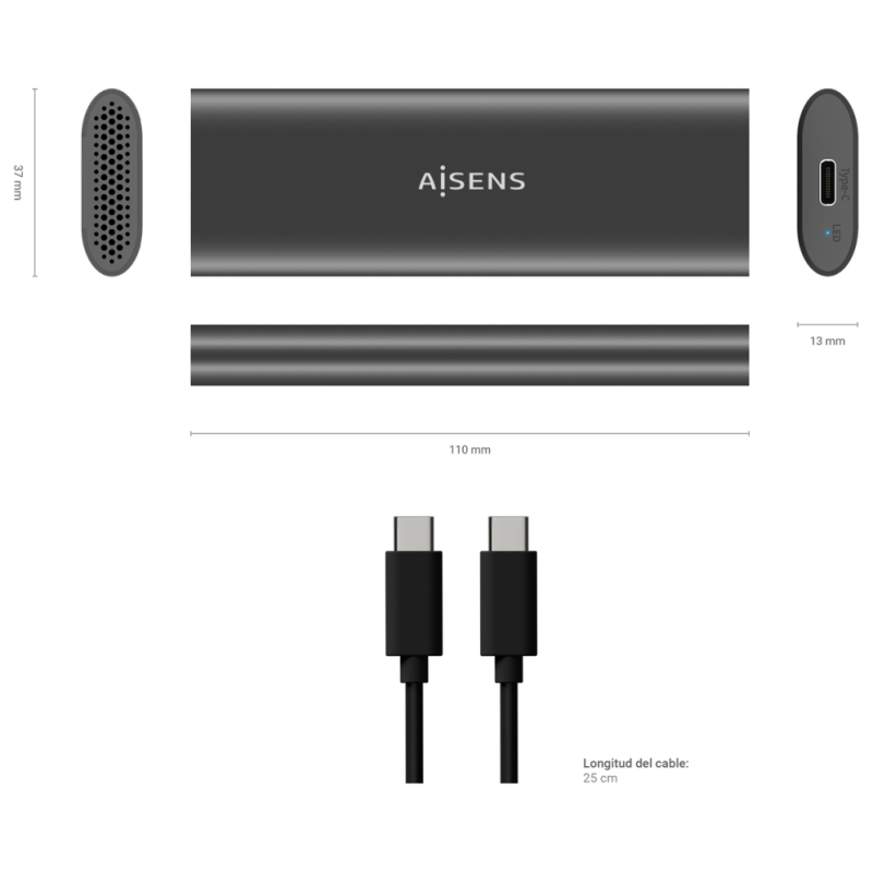 AISENS ASM2-015GR caja para disco duro externo Caja externa para unidad de estado sólido (SSD) Gris M.2