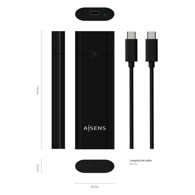 AISENS Caja Externa M.2 (NGFF) ASM2-020B NVMe a USB3.2 GEN2, Negra