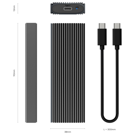 AISENS Caja Externa M.2 (NGFF) ASM2-023GR NVMe A USB3.2 Gen2, Gris