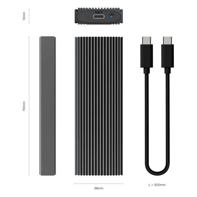AISENS Caja Externa M.2 (NGFF) ASM2-023GR NVMe A USB3.2 Gen2, Gris