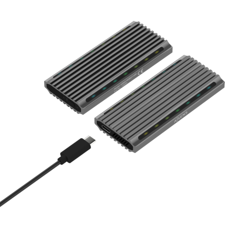 AISENS Caja Externa M.2 RGB Gaming ASM2-RGB011GR SATA/NVMe A USB3.1 Gen2, Gris