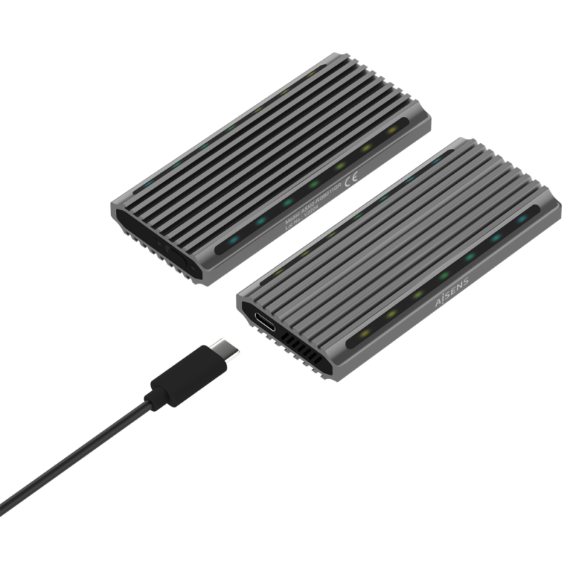 AISENS Caja Externa M.2 RGB Gaming ASM2-RGB011GR SATA/NVMe A USB3.1 Gen2, Gris