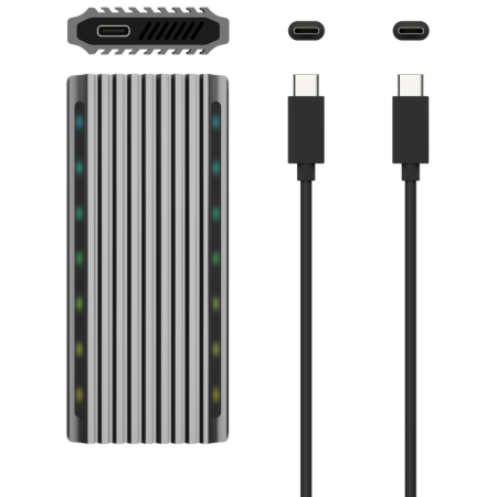 AISENS Caja Externa M.2 RGB Gaming ASM2-RGB011GR SATA/NVMe A USB3.1 Gen2, Gris