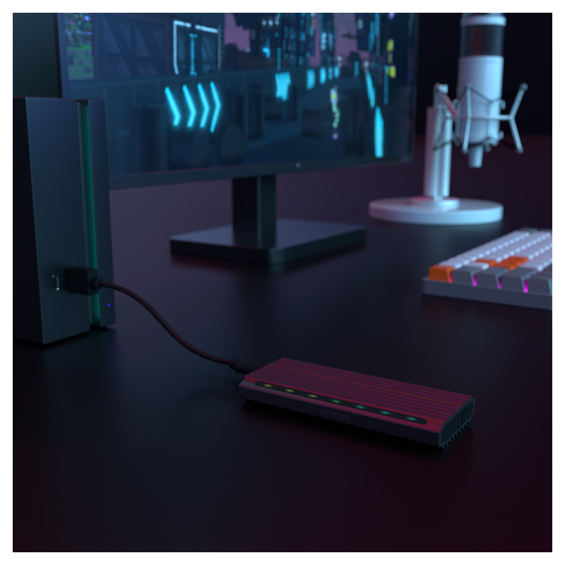 AISENS Caja Externa M.2 RGB Gaming ASM2-RGB011GR SATA/NVMe A USB3.1 Gen2, Gris