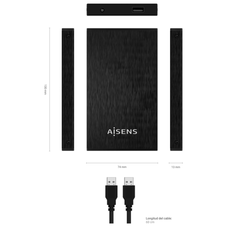 AISENS Caja Externa 2,5? ASE-2523B 9.5MM SATA a USB 3.0/USB3.1 GEN1, Negra