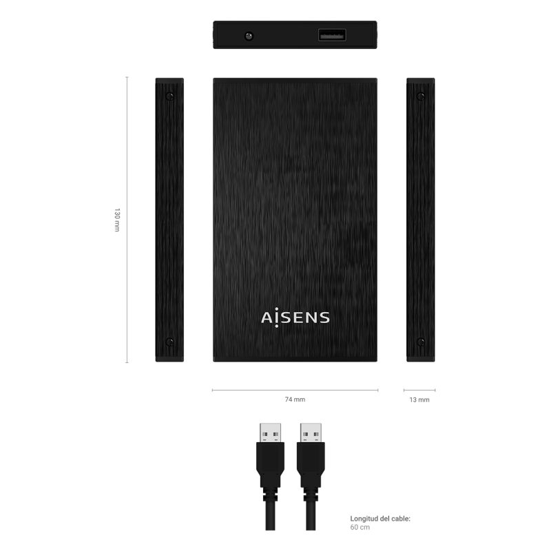 AISENS Caja Externa 2,5? ASE-2523B 9.5MM SATA a USB 3.0/USB3.1 GEN1, Negra