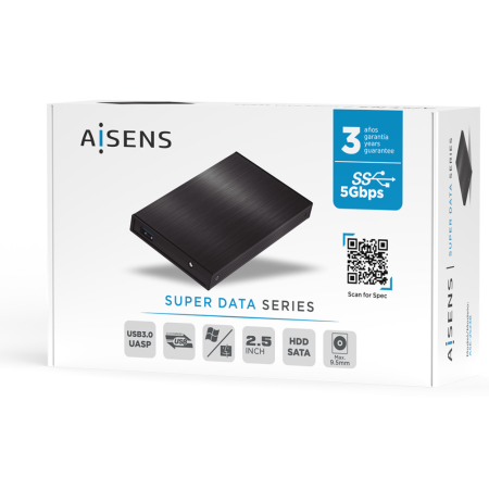 AISENS Caja Externa 2,5? ASE-2523B 9.5MM SATA a USB 3.0/USB3.1 GEN1, Negra