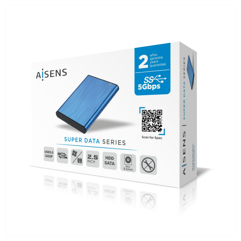AISENS Caja Externa 2,5″ ASE-2525BLU 9.5mm SATA a USB 3.0/USB3.1 Gen1, Azul