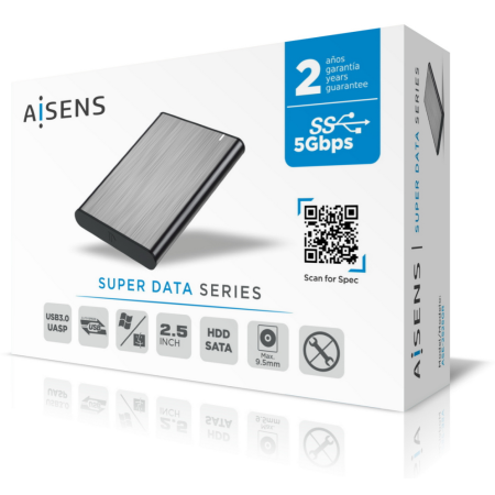 AISENS Caja Externa 2.5″ ASE-2525GR 9.5mm SATA A USB 3.0 / USB 3.1 Gen1, Gris