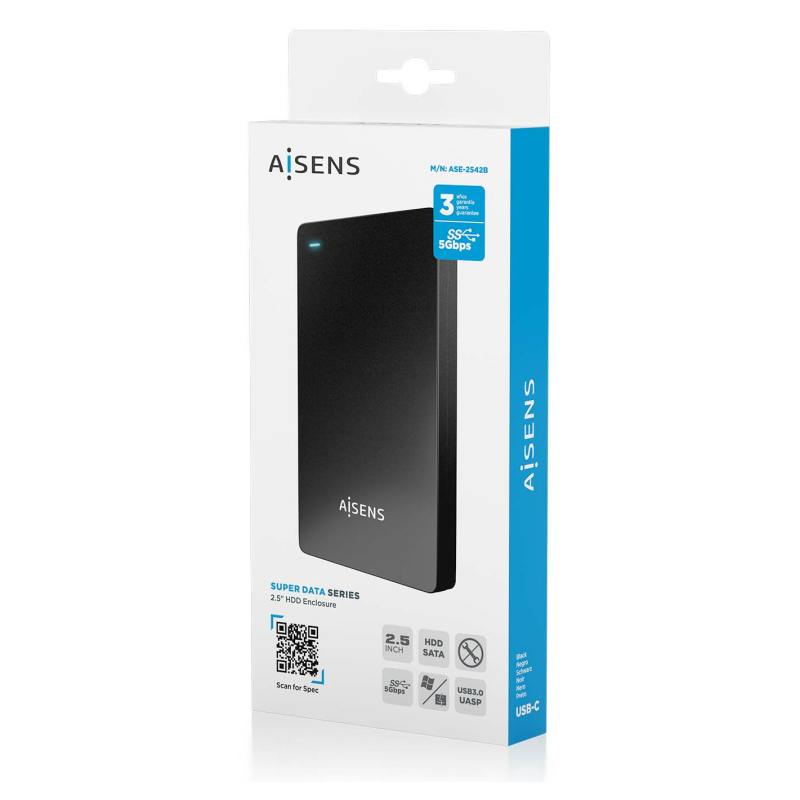 AISENS ASE-2542B caja para disco duro externo Caja de disco duro (HDD) Negro 2.5″