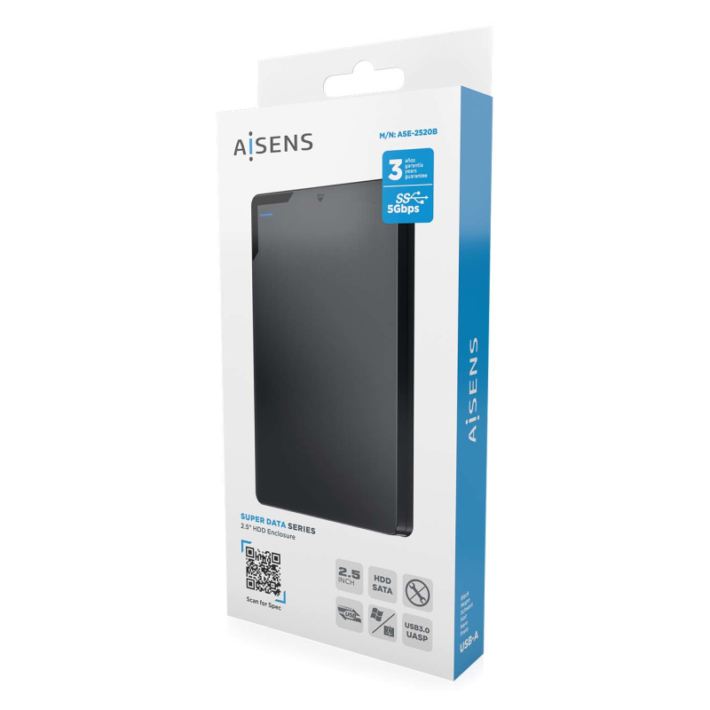 AISENS Caja Externa 2,5? 9.5mm SATA a USB 3.0/USB3.1 Gen1, Negra