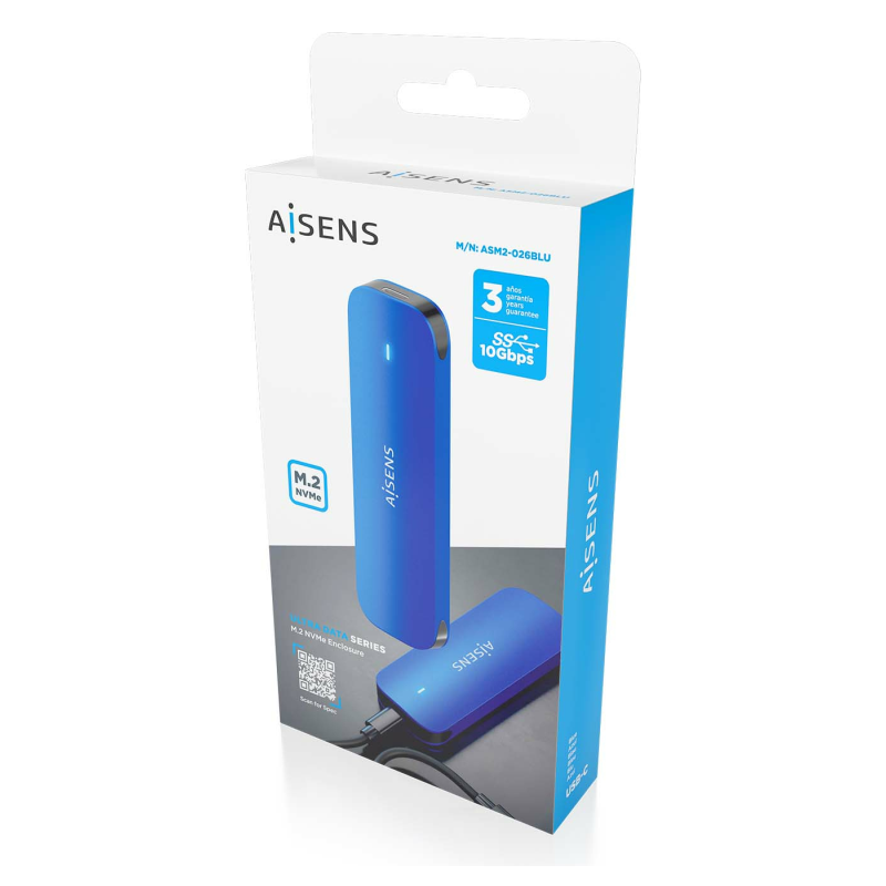 AISENS ASM2-026BLU caja para disco duro externo Caja externa para unidad de estado sólido (SSD) Azul M.2
