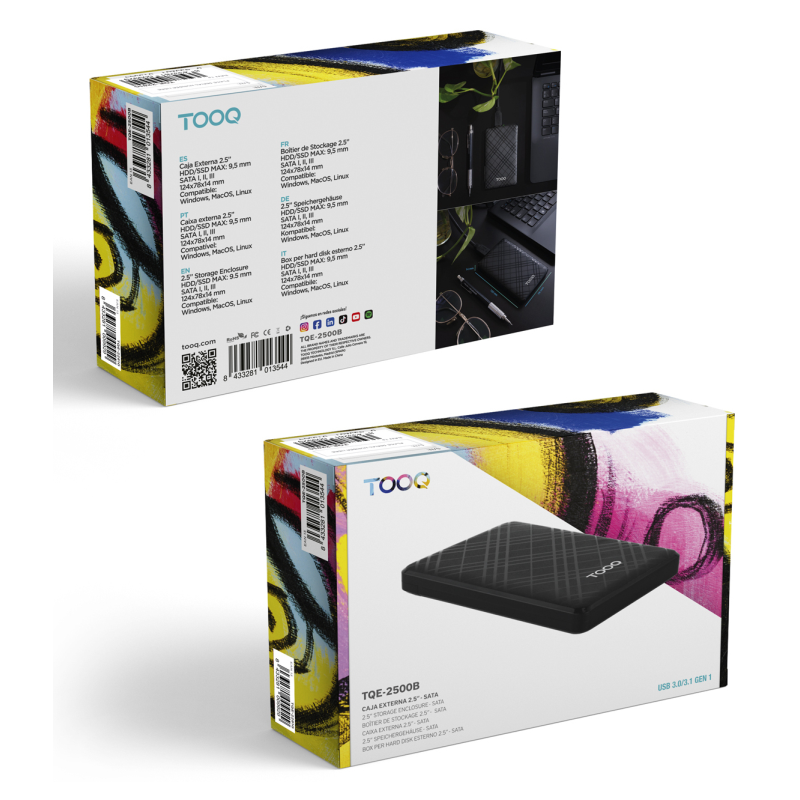 TooQ Caja Externa para Discos de 2,5” HDD/SSD, Negro