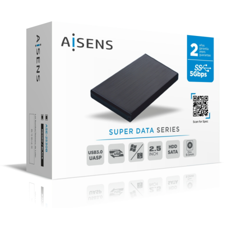 AISENS Caja externa 2,5″ ASE-2530B 9.5 mm SATA a USB 3.0/USB 3.1 Gen1, Negra