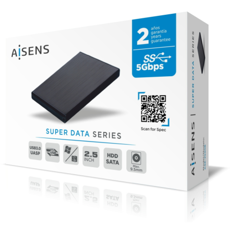 AISENS Caja externa 2,5″ ASE-2530B 9.5 mm SATA a USB 3.0/USB 3.1 Gen1, Negra