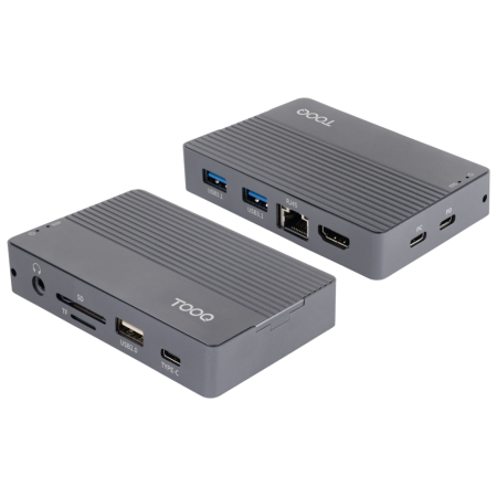 TooQ Caja externa para SSD M.2 NVMe/SATA + HUB USB-C 3.2 Gen2 con 2x USB-A 3.1 + 1x USB-A 2.0 + USB-C 3.2 Gen2 + HDMI 2.0 + RJ45