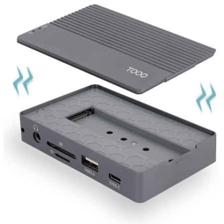 TooQ Caja externa para SSD M.2 NVMe/SATA + HUB USB-C 3.2 Gen2 con 2x USB-A 3.1 + 1x USB-A 2.0 + USB-C 3.2 Gen2 + HDMI 2.0 + RJ45