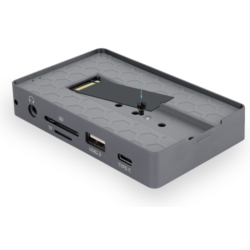 TooQ Caja externa para SSD M.2 NVMe/SATA + HUB USB-C 3.2 Gen2 con 2x USB-A 3.1 + 1x USB-A 2.0 + USB-C 3.2 Gen2 + HDMI 2.0 + RJ45