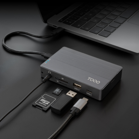 TooQ Caja externa para SSD M.2 NVMe/SATA + HUB USB-C 3.2 Gen2 con 2x USB-A 3.1 + 1x USB-A 2.0 + USB-C 3.2 Gen2 + HDMI 2.0 + RJ45