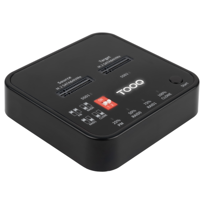 TooQ Docking Station USB-C 3.2 Gen 2 Dual Bay para SSD M.2 NGFF/NVMe Clonador, Negro