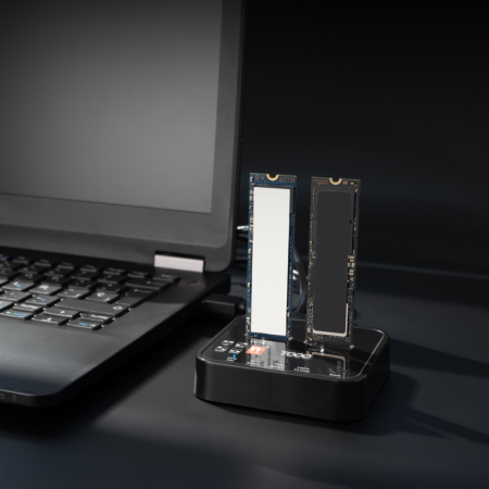 TooQ Docking Station USB-C 3.2 Gen 2 Dual Bay para SSD M.2 NGFF/NVMe Clonador, Negro