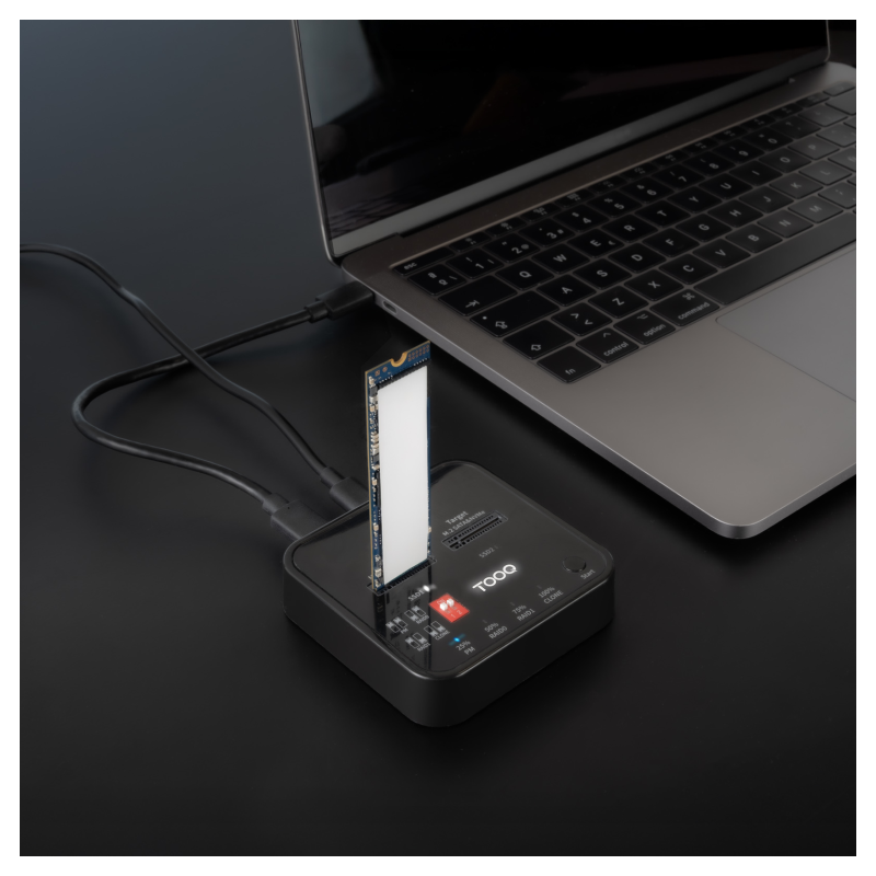 TooQ Docking Station USB-C 3.2 Gen 2 Dual Bay para SSD M.2 NGFF/NVMe Clonador, Negro