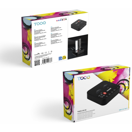 TooQ Docking Station USB-C 3.2 Gen 2 Dual Bay para SSD M.2 NGFF/NVMe Clonador, Negro