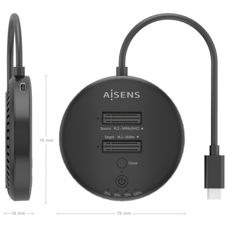 AISENS ASDS-2M2N05-BK base de conexión para disco duro USB 3.2 Gen 2 (3.1 Gen 2) Type-C