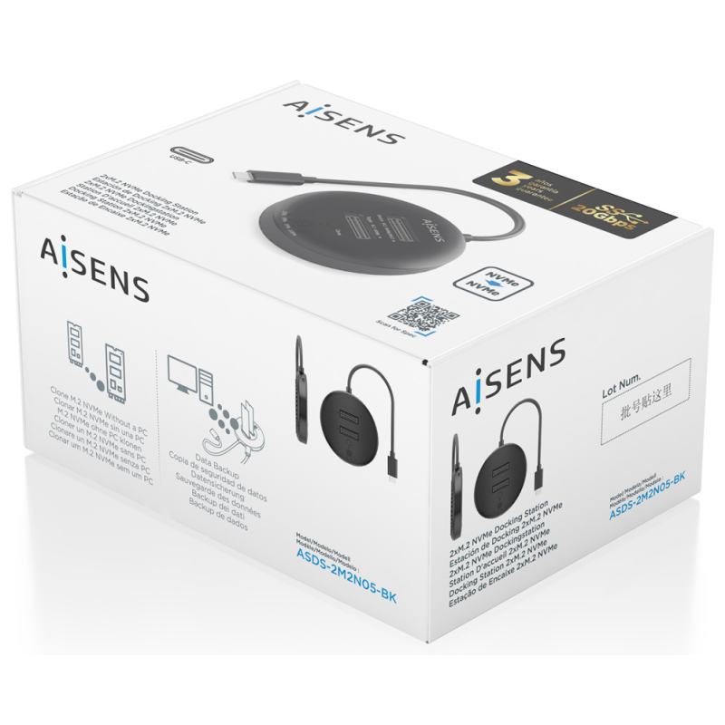 AISENS ASDS-2M2N05-BK base de conexión para disco duro USB 3.2 Gen 2 (3.1 Gen 2) Type-C