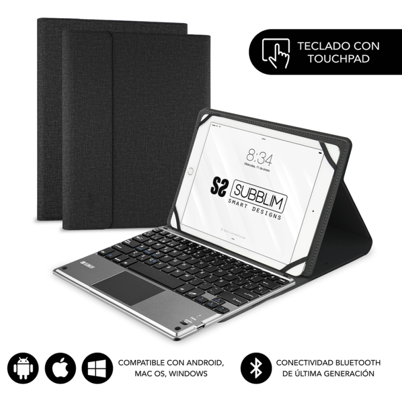 SUBBLIM Funda con Teclado KEYTAB PRO BLUETOOTH 10,1″ TOUCHPAD Black